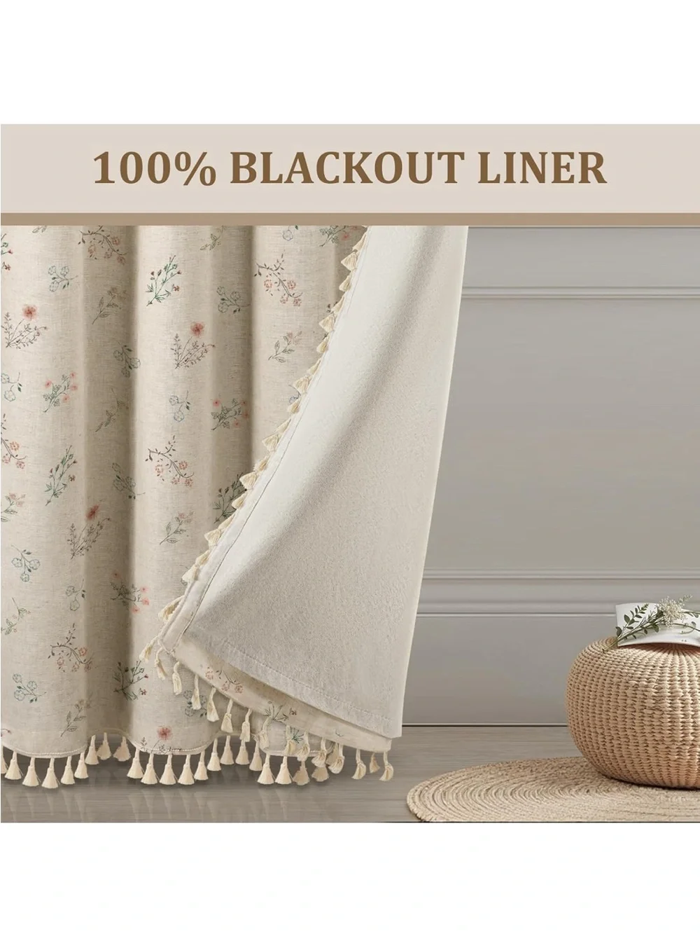Floral blackout tassel curtains 2 pants 52 x96”